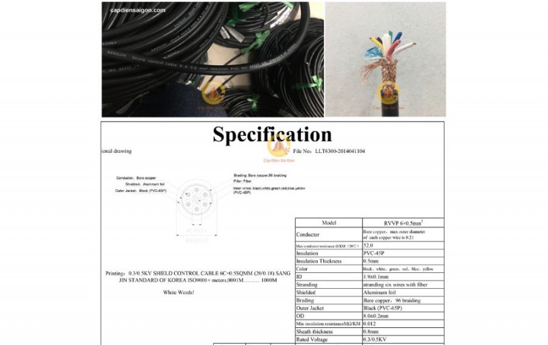 Cáp Điều Khiển Sangjin 6 Core x 0,75 mm² (Sangjin RVVP 6x0,75mm²) – Lựa Chọn Tối Ưu Cho Hệ Thống Điện Công Nghiệp